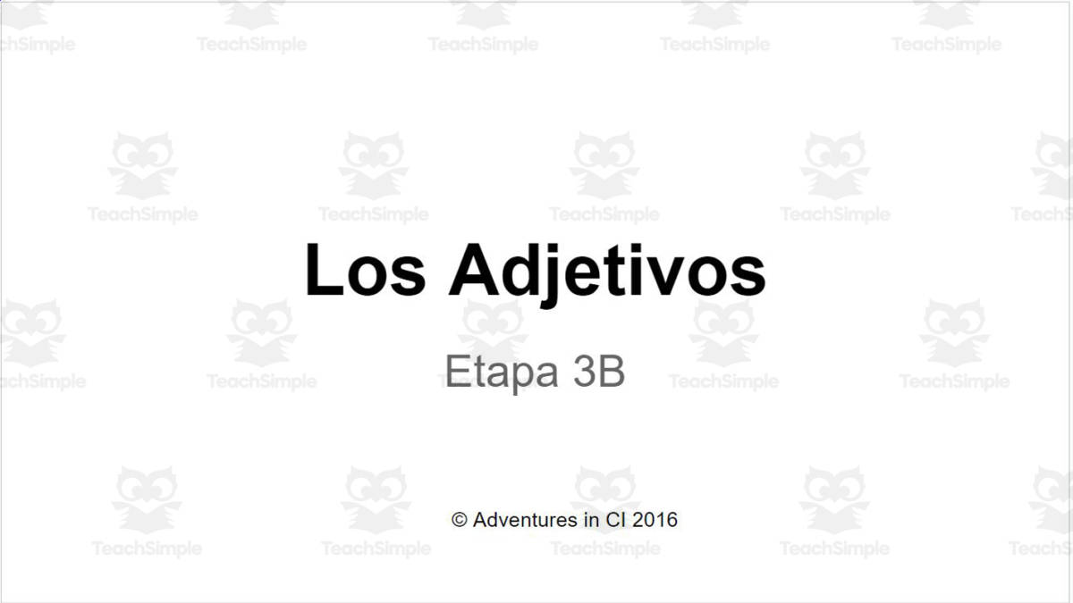 An educational teaching resource from Adventures in CI entitled Spanish: Los Adjetivos downloadable at Teach Simple.