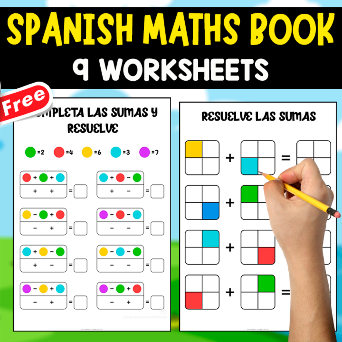 An educational teaching resource from EDITORIAL LAURA EDUCA entitled SPANISH MATH BOOK | 9 PAGES downloadable at Teach Simple.