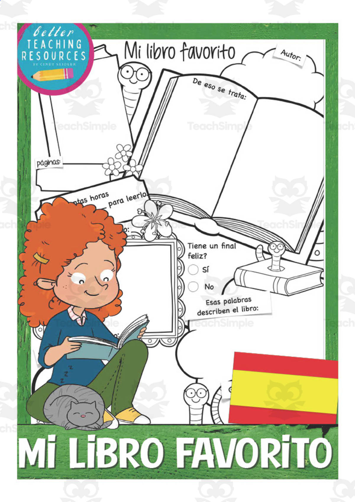 An educational teaching resource from Better Teaching Resources entitled Spanish: My Favorite Book | All About Worksheets downloadable at Teach Simple.