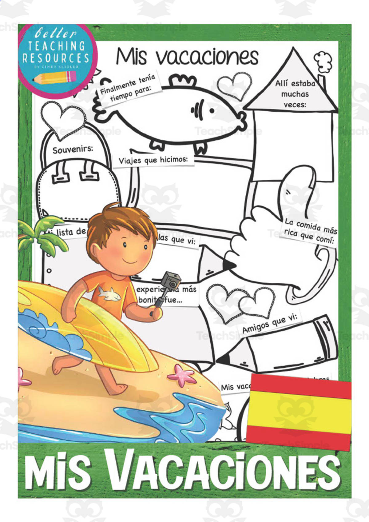 An educational teaching resource from Better Teaching Resources entitled Spanish: My Vacation | All About Worksheets downloadable at Teach Simple.