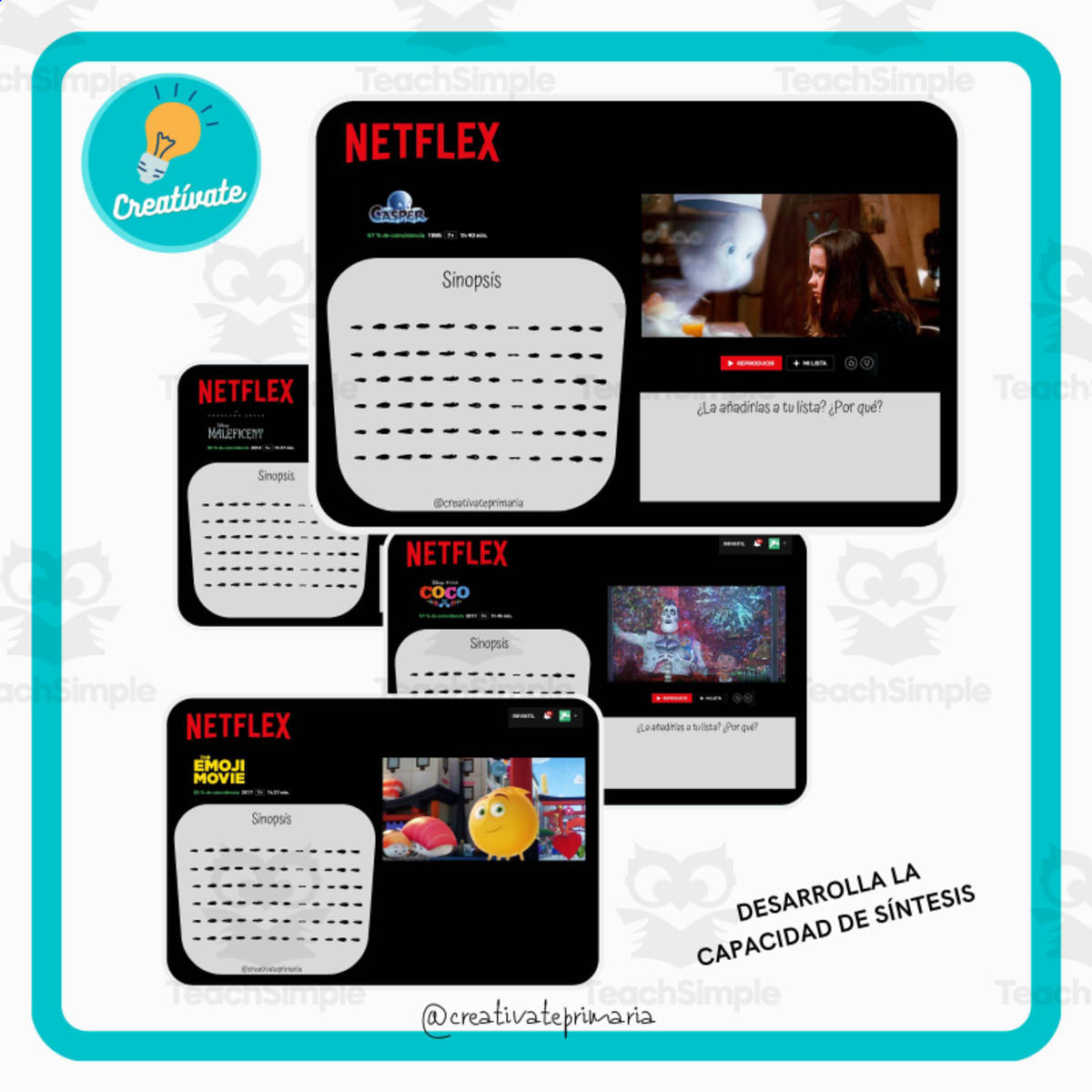 An educational teaching resource from Educación Creativa entitled Spanish: NETFLEX - EXPRESIÓN ESCRITA downloadable at Teach Simple.
