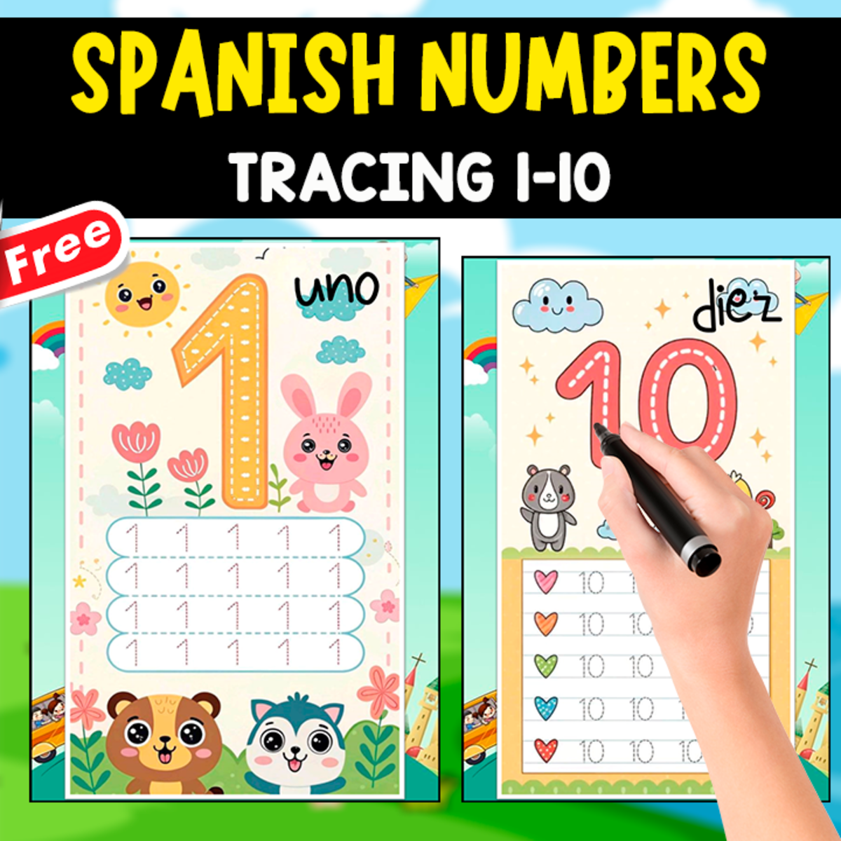 An educational teaching resource from EDITORIAL LAURA EDUCA entitled SPANISH NUMBERS FOR TRACING | 1-10 WORKSHEETS downloadable at Teach Simple.