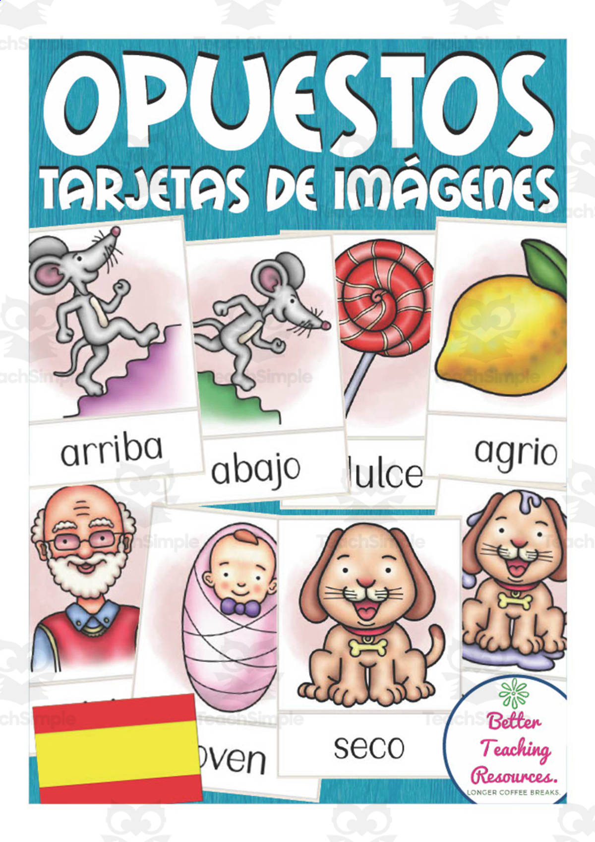 An educational teaching resource from Better Teaching Resources entitled Spanish: Opposites Flash Cards downloadable at Teach Simple.
