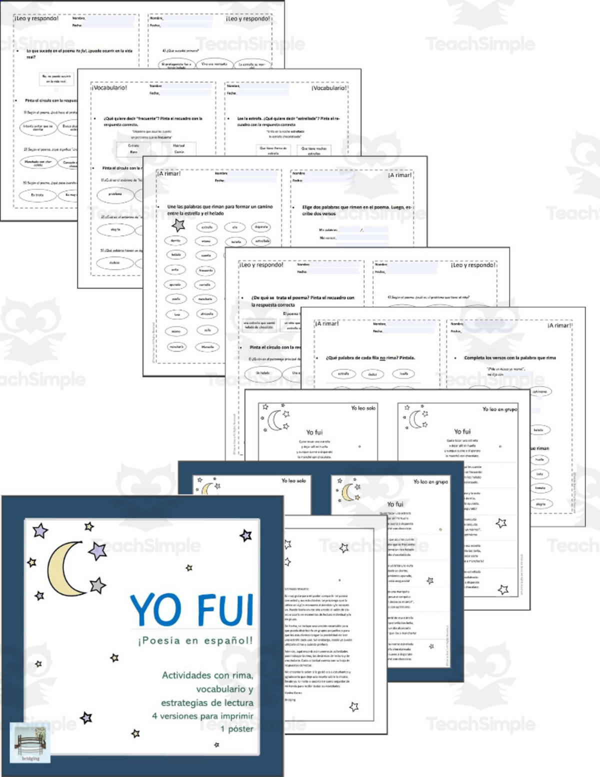 An educational teaching resource from Bridging - Spanish Reading and Writing entitled Spanish Poetry Yo Fui- Poesía en español - Versión Digital downloadable at Teach Simple.