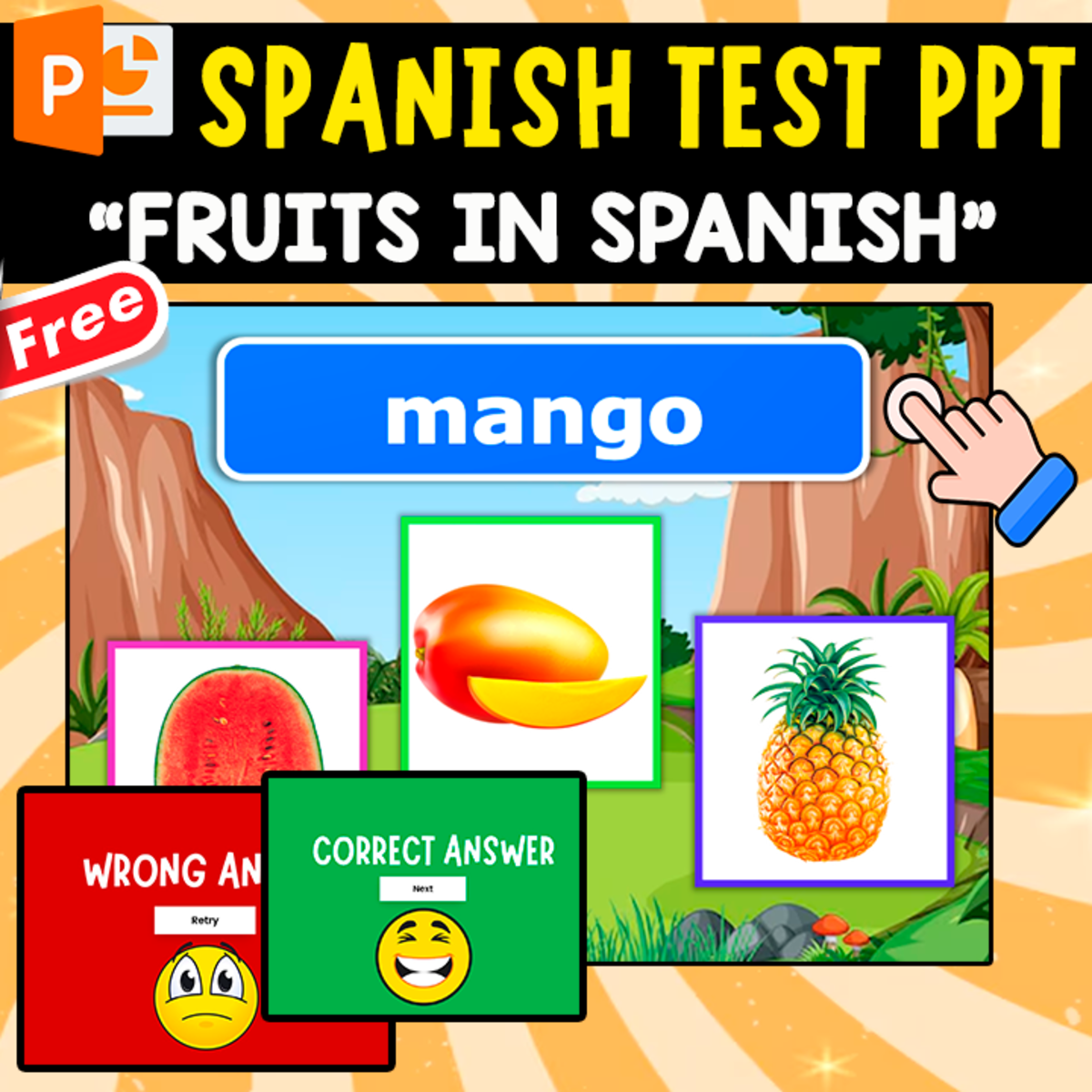 An educational teaching resource from EDITORIAL LAURA EDUCA entitled SPANISH PPT QUIZ | FRUITS IN SPANISH downloadable at Teach Simple.