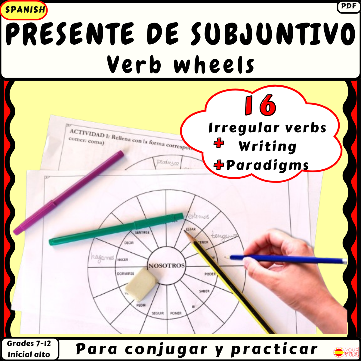 An educational teaching resource from Your Spanish Studio entitled Spanish Present Subjunctive: 16 Irregular Verbs, Conjugation & Writing downloadable at Teach Simple.