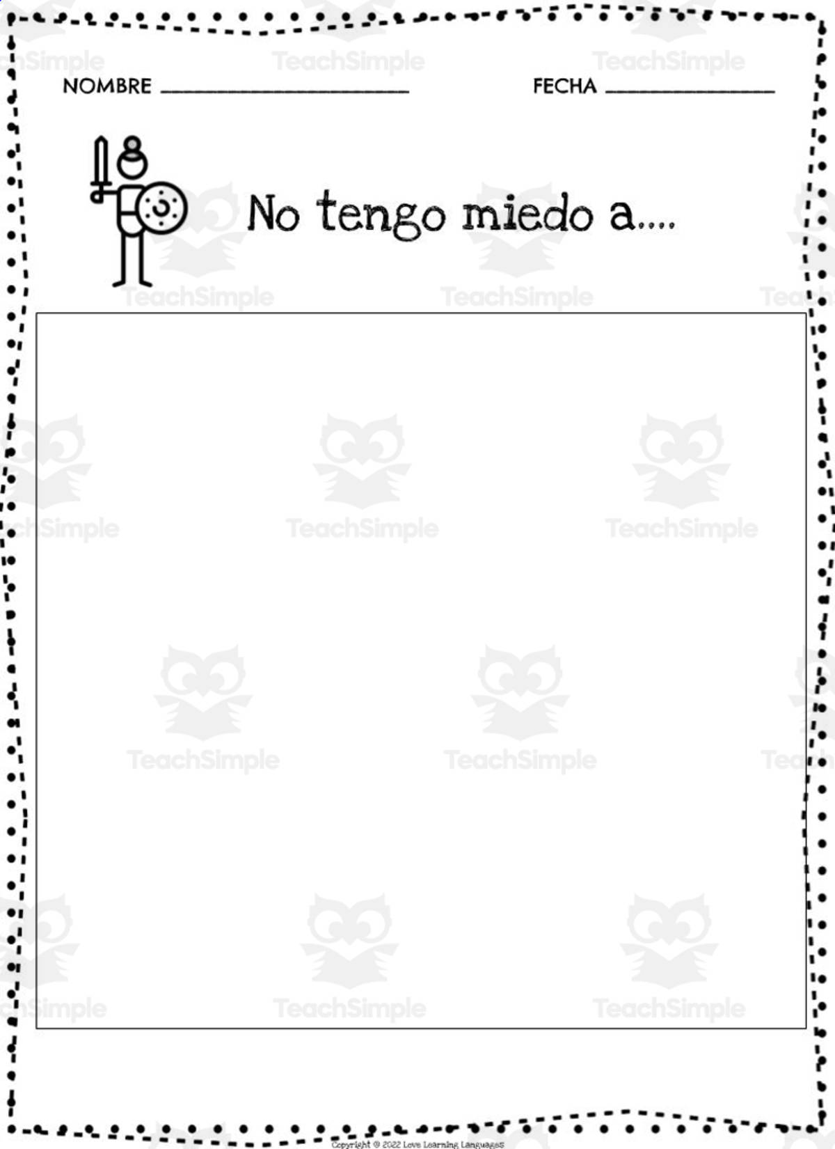 An educational teaching resource from Love Learning Languages entitled Spanish: Primary Writing Program | "I'm not afraid of..."- Escritura Primaria en español. downloadable at Teach Simple.