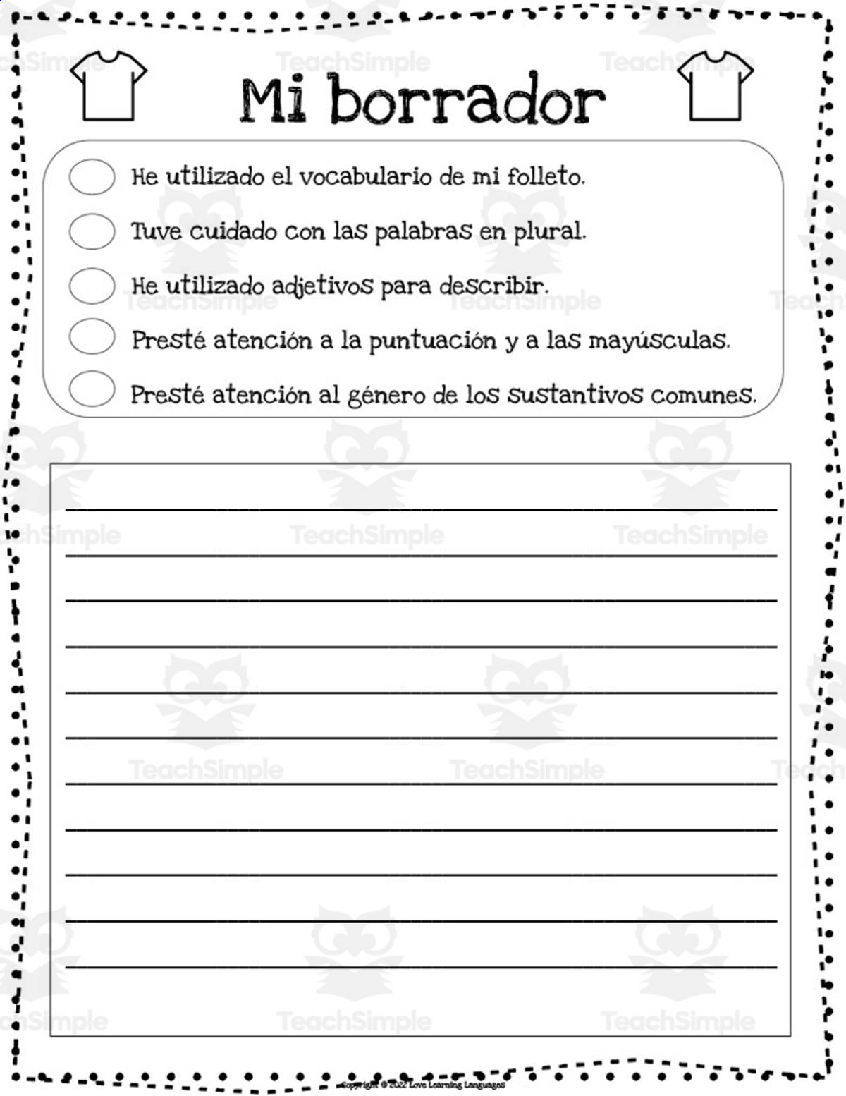 An educational teaching resource from Love Learning Languages entitled Spanish: Primary Writing Program | "Today I have.." - Escritura Primaria en español. downloadable at Teach Simple.
