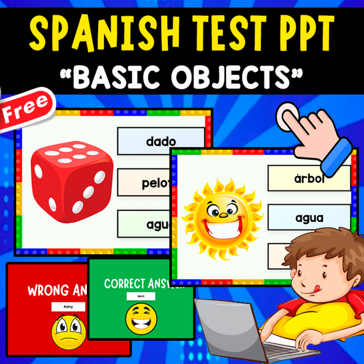 An educational teaching resource from EDITORIAL LAURA EDUCA entitled SPANISH QUIZ PPT | BASIC OBJECTS | VOCABULARY downloadable at Teach Simple.