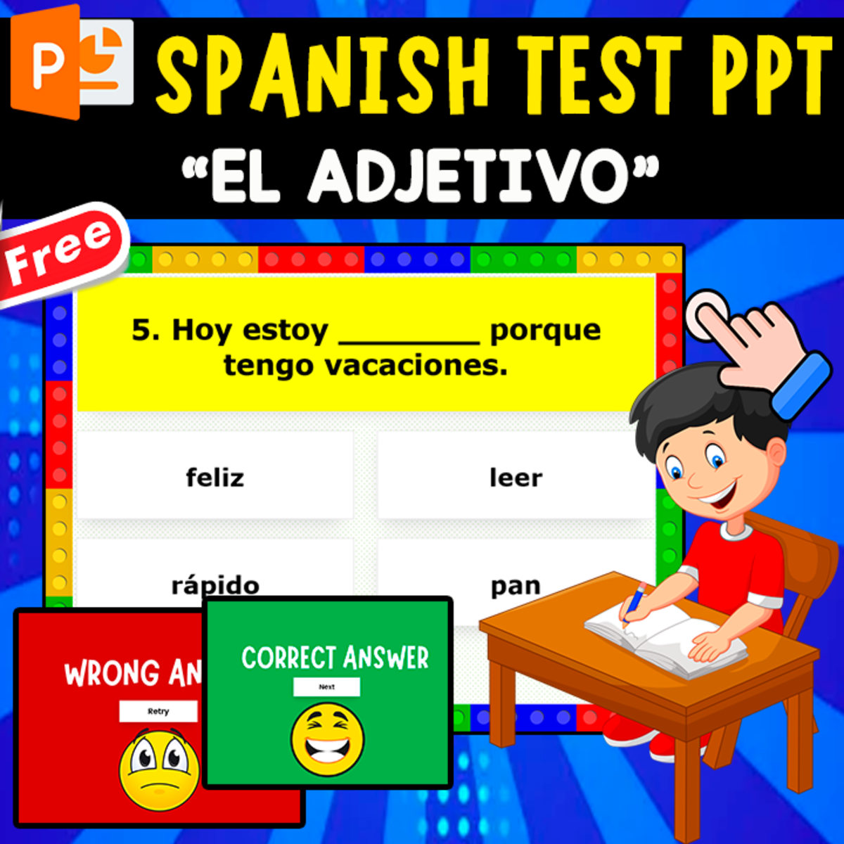 An educational teaching resource from EDITORIAL LAURA EDUCA entitled SPANISH QUIZ PPT | EL ADJETIVO downloadable at Teach Simple.