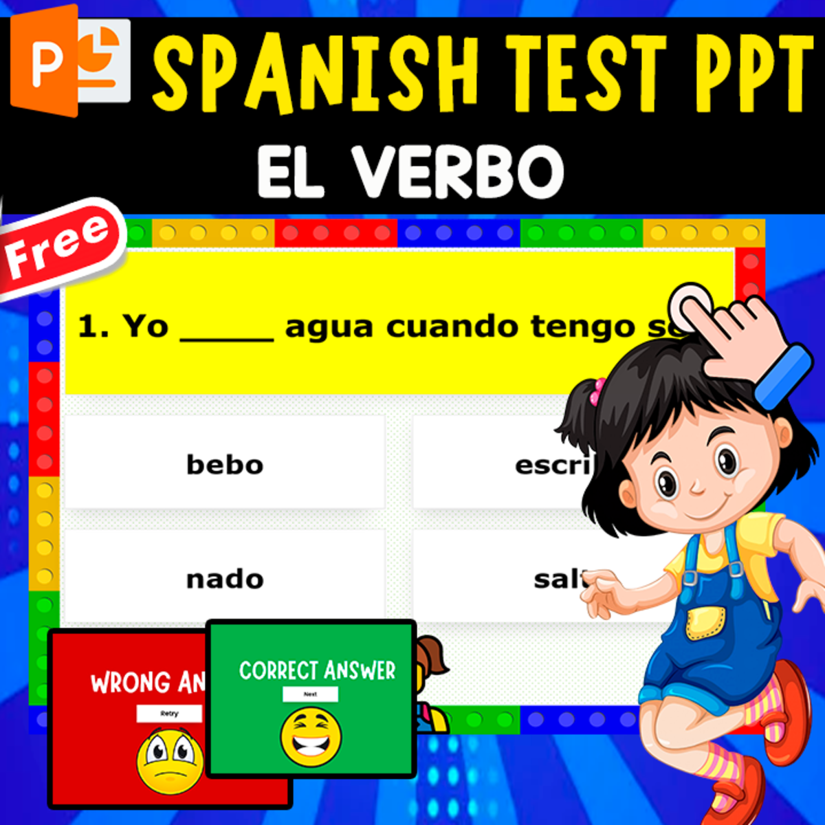 An educational teaching resource from EDITORIAL LAURA EDUCA entitled SPANISH QUIZ PPT | EL VERBO | 10 EXERCISES downloadable at Teach Simple.