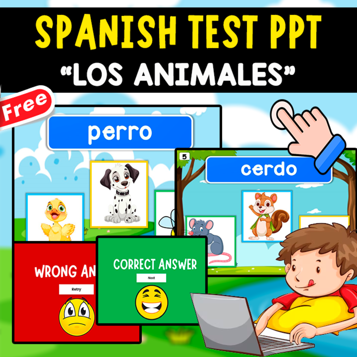 An educational teaching resource from EDITORIAL LAURA EDUCA entitled SPANISH QUIZ PPT GAME | LOS ANIMALES downloadable at Teach Simple.
