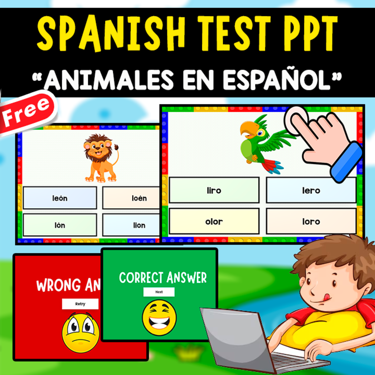 An educational teaching resource from EDITORIAL LAURA EDUCA entitled SPANISH QUIZ PPT | LOS ANIMALES EN ESPAÑOL downloadable at Teach Simple.