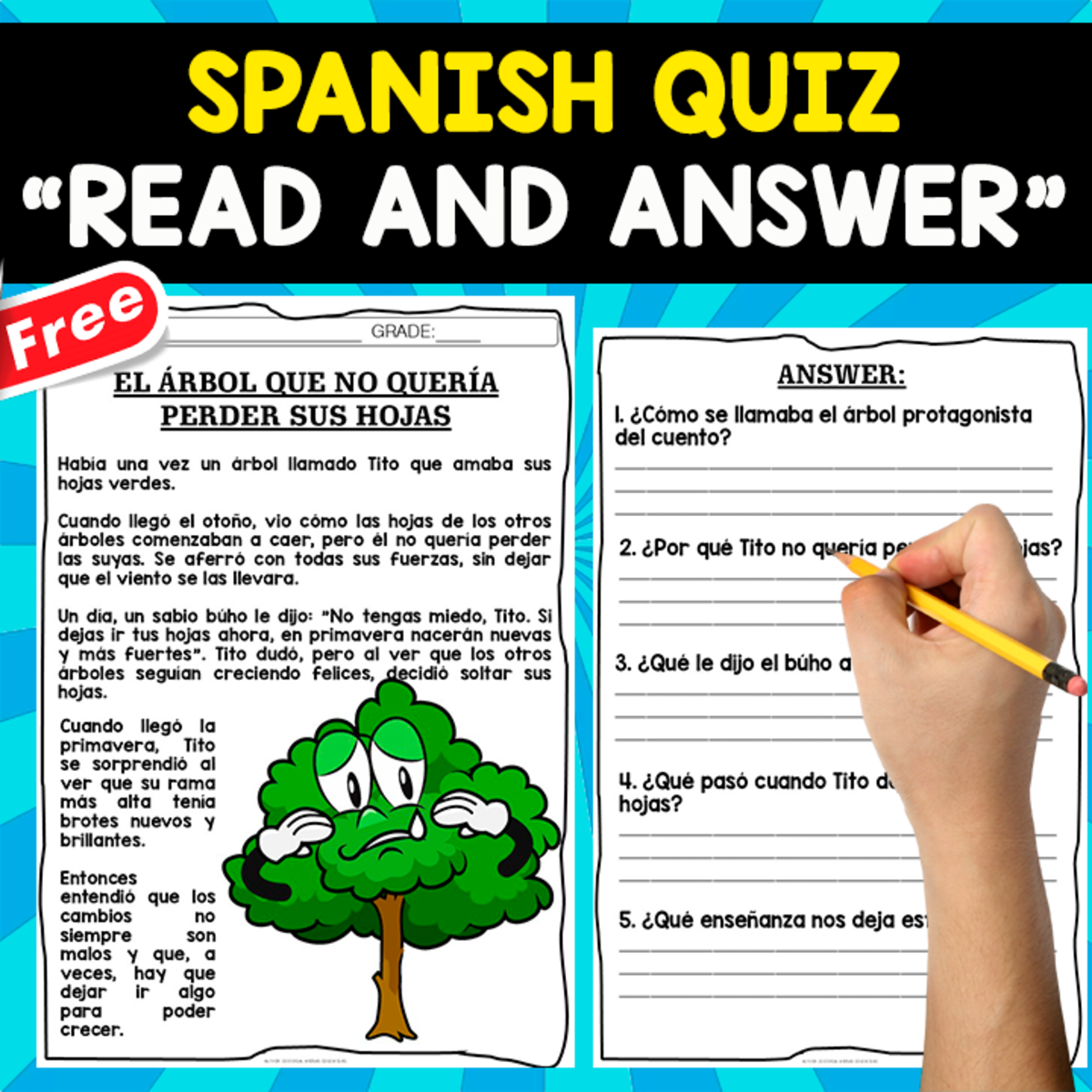 An educational teaching resource from EDITORIAL LAURA EDUCA entitled SPANISH READING COMPREHENSION TEXT | EL ÁRBOL QUE NO QUERÍA PERDER SUS downloadable at Teach Simple.