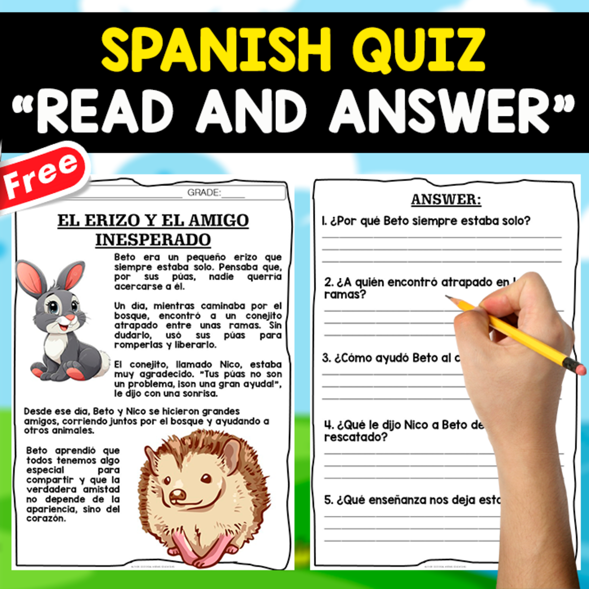 An educational teaching resource from EDITORIAL LAURA EDUCA entitled SPANISH READING COMPREHENSION TEXT | EL ERIZO downloadable at Teach Simple.