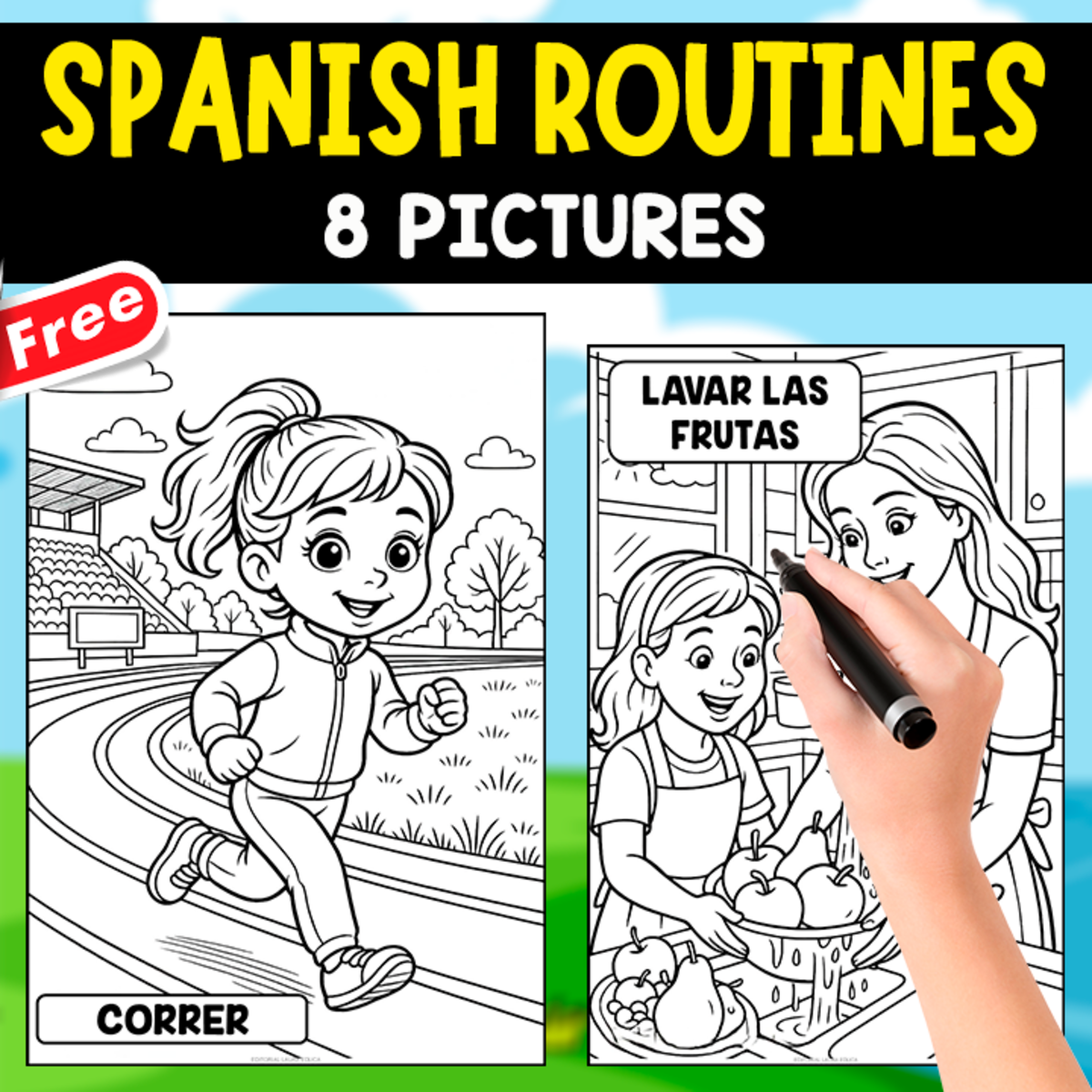 An educational teaching resource from EDITORIAL LAURA EDUCA entitled SPANISH ROUTINES | 8 COLORING PAGES downloadable at Teach Simple.