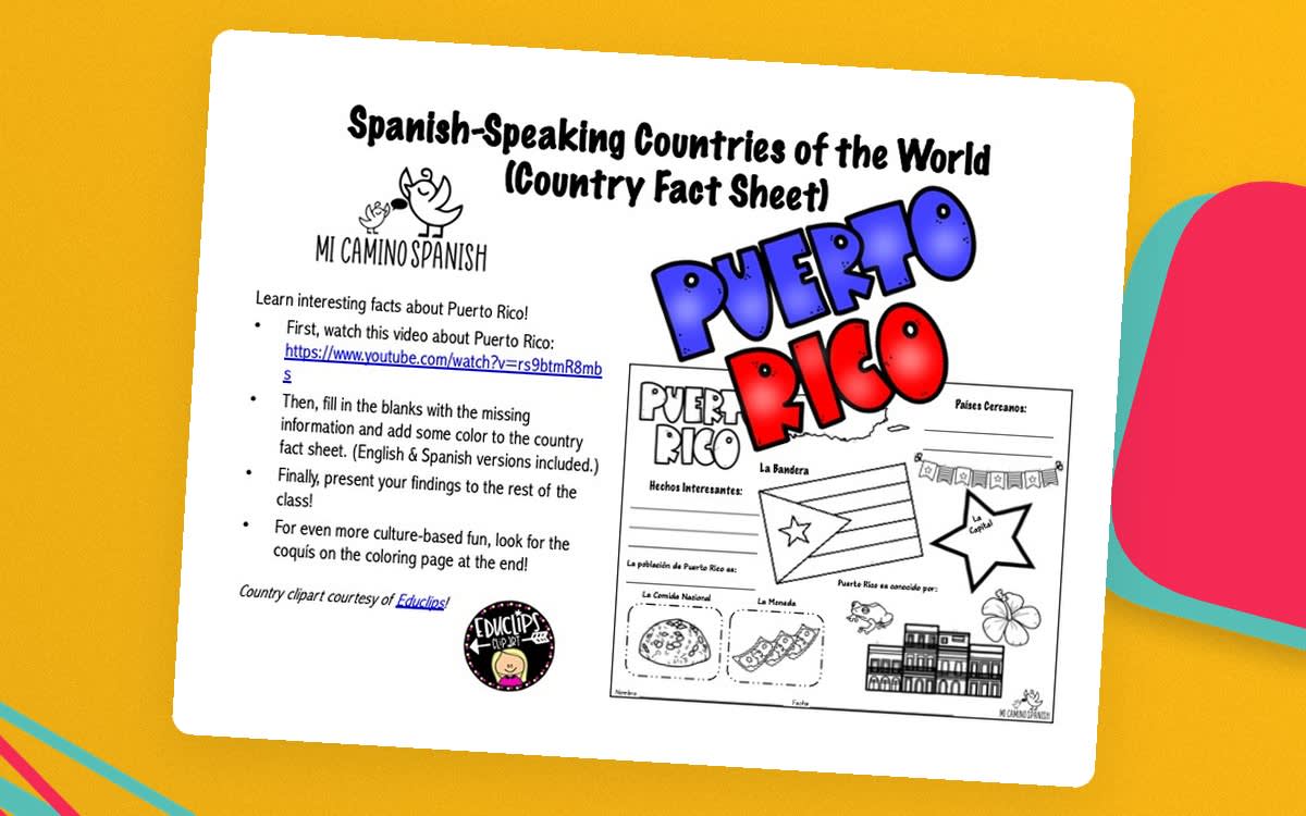 An educational teaching resource from Mi Camino Spanish entitled Puerto Rico Fact Sheet – Spanish-Speaking Countries downloadable at Teach Simple.