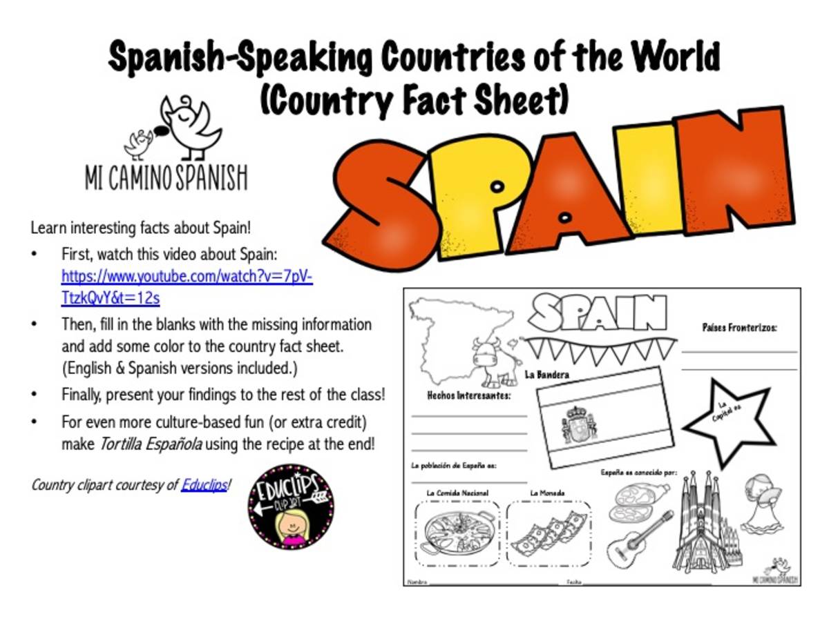 An educational teaching resource from Mi Camino Spanish entitled Spain Country Fact Sheet – Spanish & English Activity downloadable at Teach Simple.