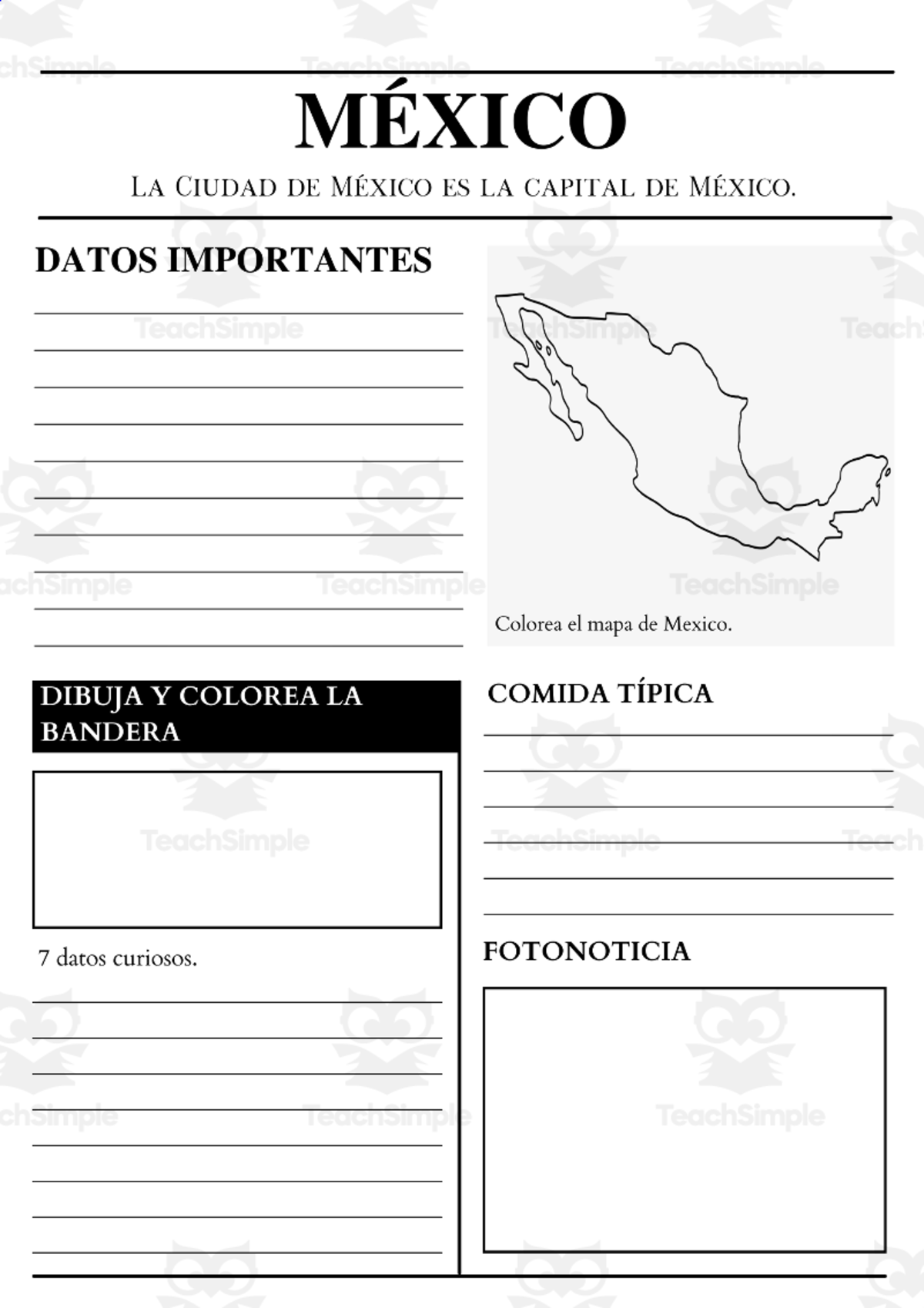 An educational teaching resource from Mi Clase Divertida entitled Spanish Speaking Countries Template downloadable at Teach Simple.
