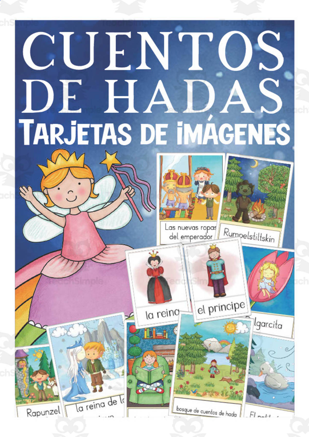 An educational teaching resource from Better Teaching Resources entitled Spanish: Stories of Fairies Flash Cards downloadable at Teach Simple.