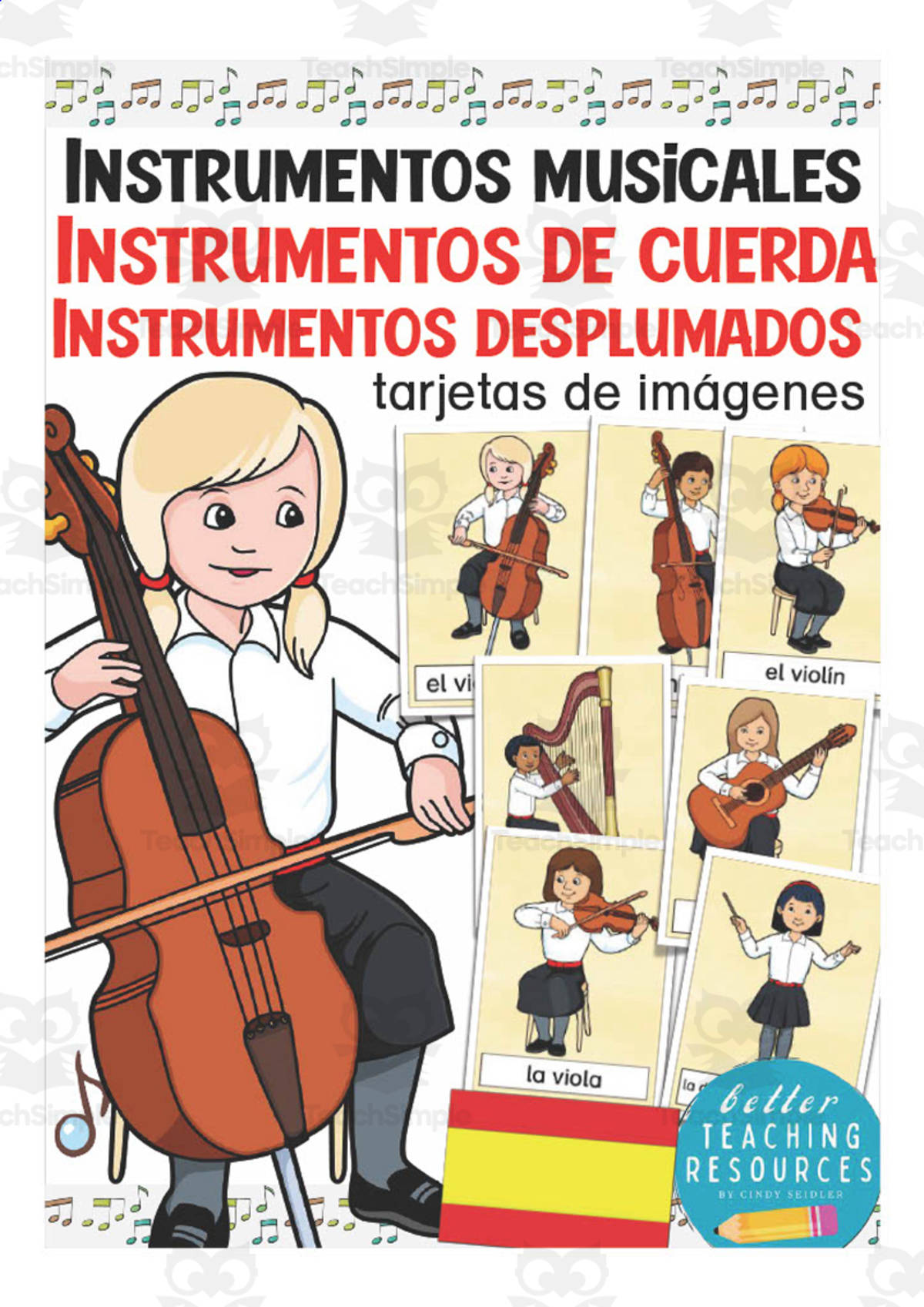 An educational teaching resource from Better Teaching Resources entitled Spanish: String Instruments Flash Cards downloadable at Teach Simple.