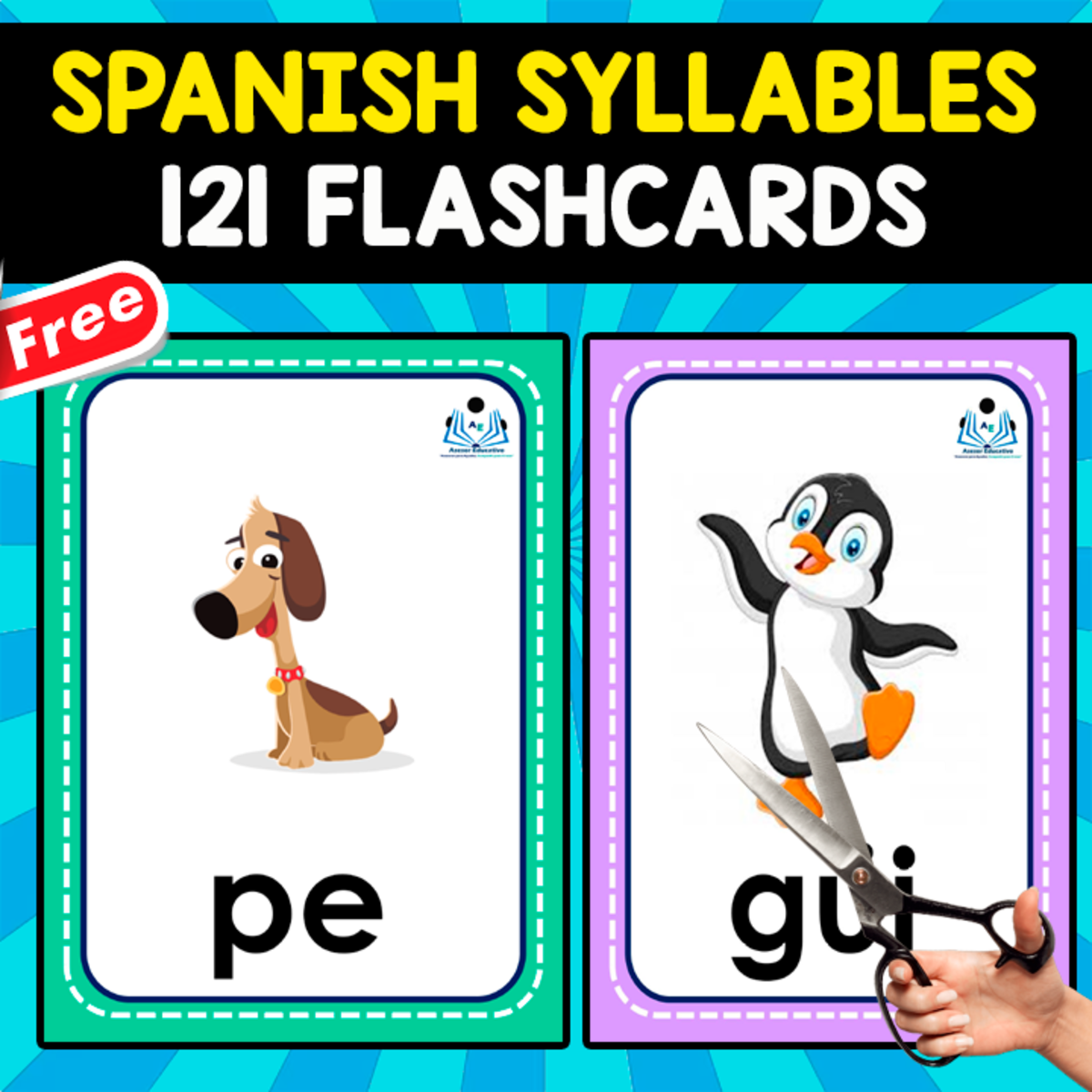 An educational teaching resource from EDITORIAL LAURA EDUCA entitled SPANISH SYLLABLES | 121 FREE FLASHCARDS downloadable at Teach Simple.