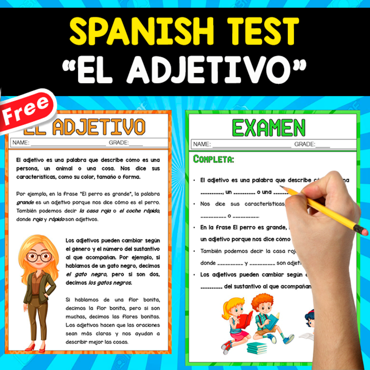 An educational teaching resource from EDITORIAL LAURA EDUCA entitled SPANISH TEST | EL ADJETIVO downloadable at Teach Simple.