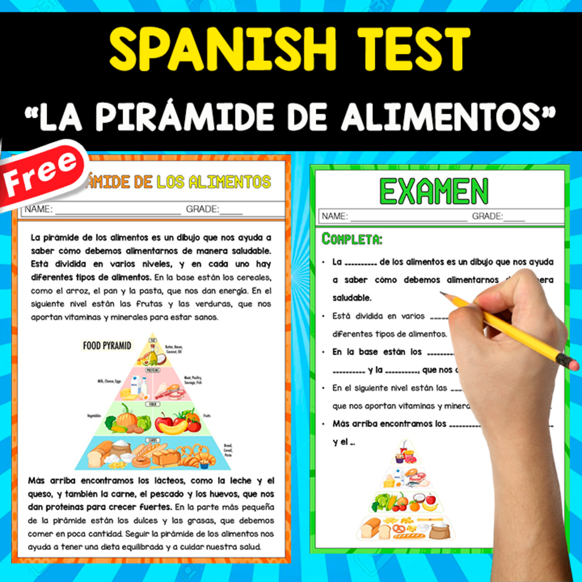 An educational teaching resource from EDITORIAL LAURA EDUCA entitled SPANISH TEST | LA PIRÁMIDE DE ALIMENTOS downloadable at Teach Simple.