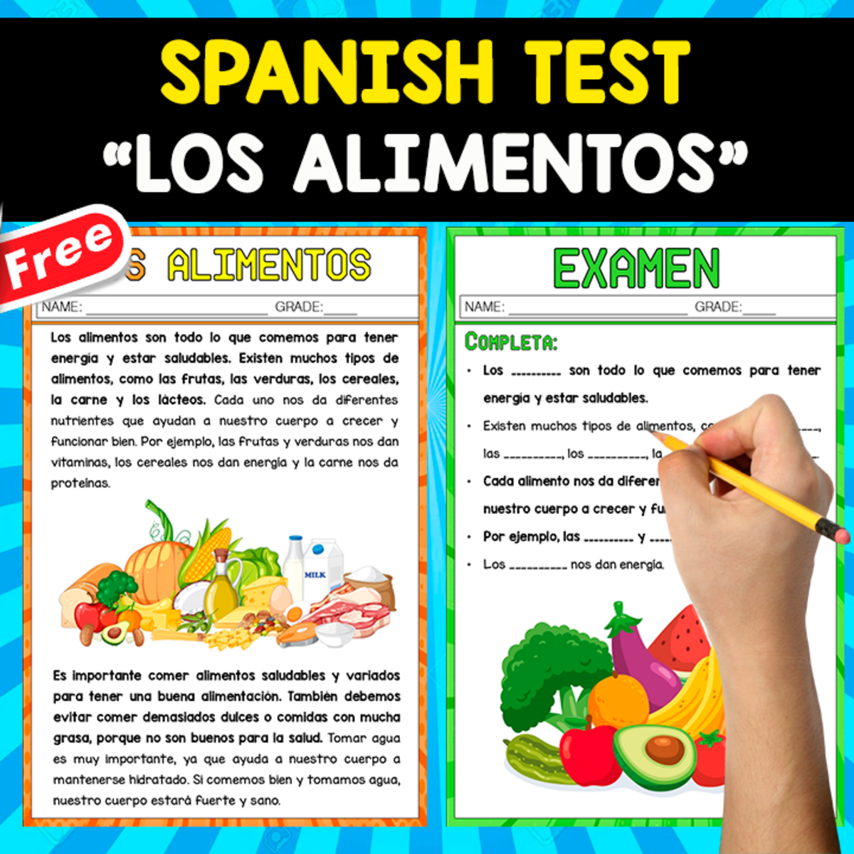 An educational teaching resource from EDITORIAL LAURA EDUCA entitled SPANISH TEST | LOS ALIMENTOS downloadable at Teach Simple.