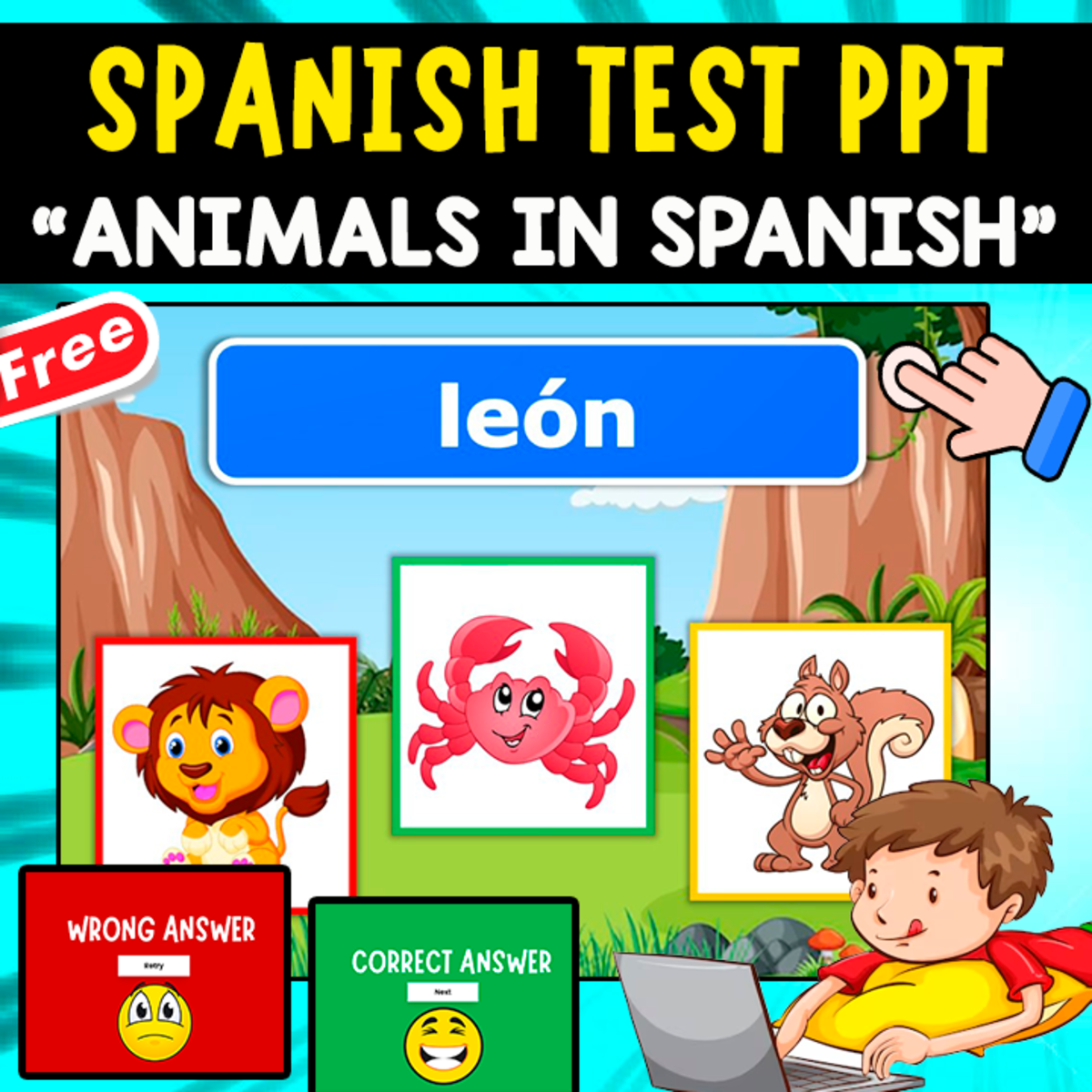An educational teaching resource from EDITORIAL LAURA EDUCA entitled SPANISH TEST PPT | THE ANIMALS IN SPANISH downloadable at Teach Simple.