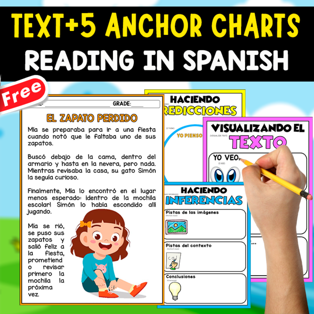 An educational teaching resource from EDITORIAL LAURA EDUCA entitled SPANISH TEXT + 5 ANCHOR CHARTS | El zapato perdido downloadable at Teach Simple.