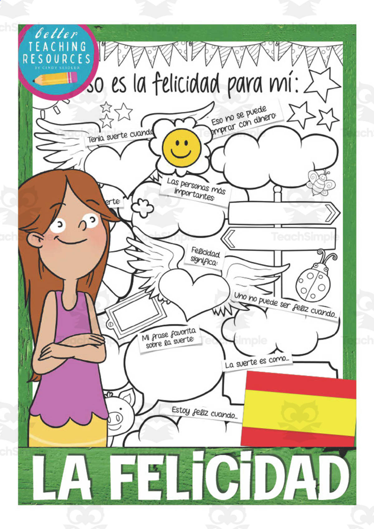 An educational teaching resource from Better Teaching Resources entitled Spanish: The Happiest Things | All About Worksheets downloadable at Teach Simple.