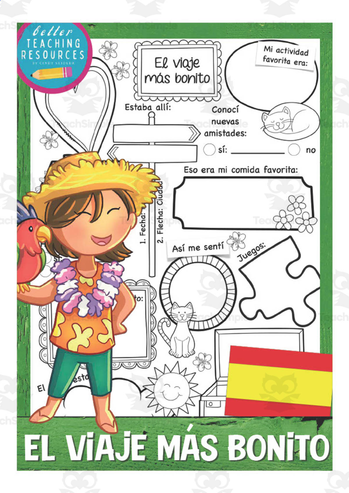 An educational teaching resource from Better Teaching Resources entitled Spanish: The Most Beautiful Trip | All About Worksheets downloadable at Teach Simple.