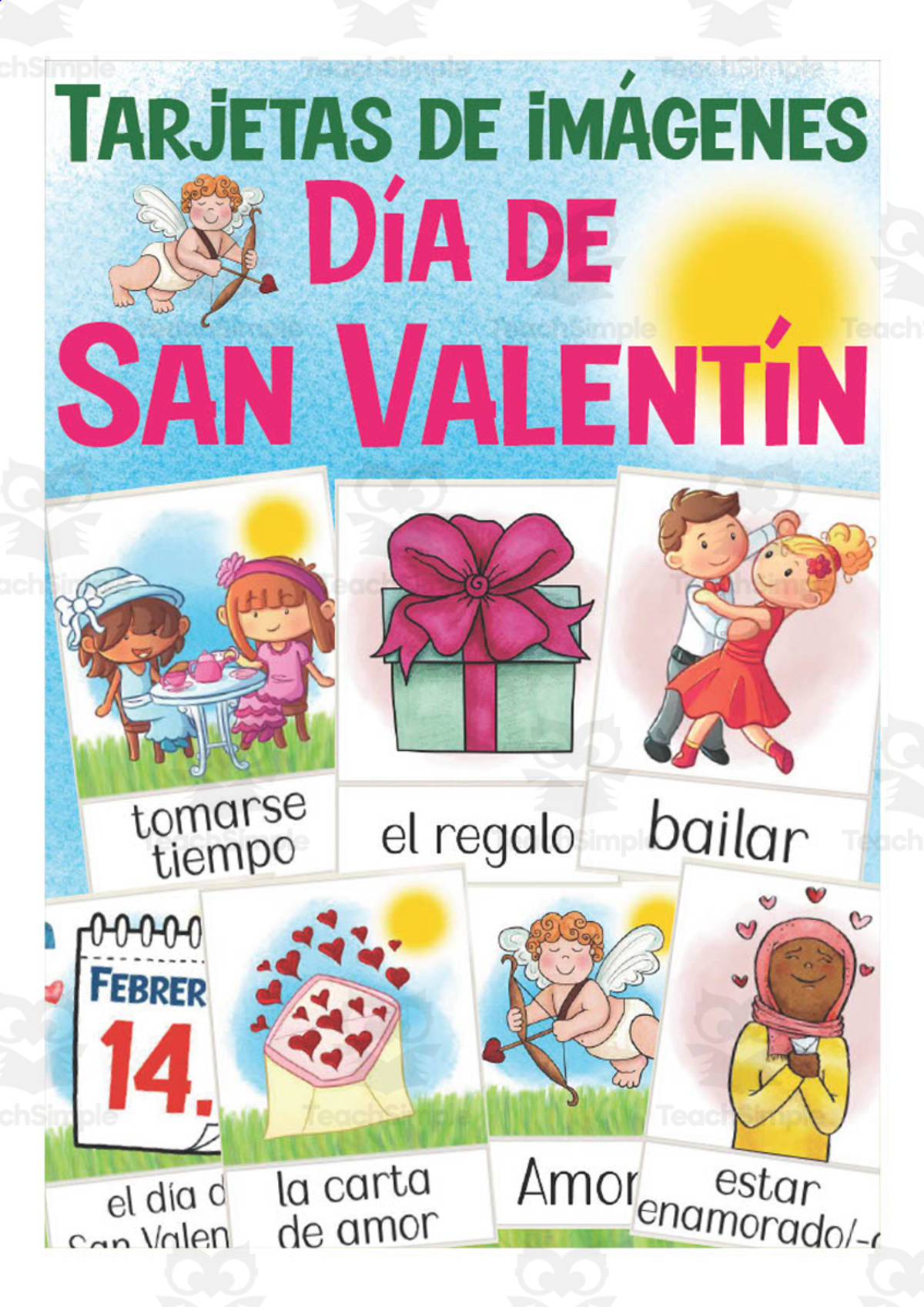 An educational teaching resource from Better Teaching Resources entitled Spanish: Valentine's Day Flash Cards downloadable at Teach Simple.