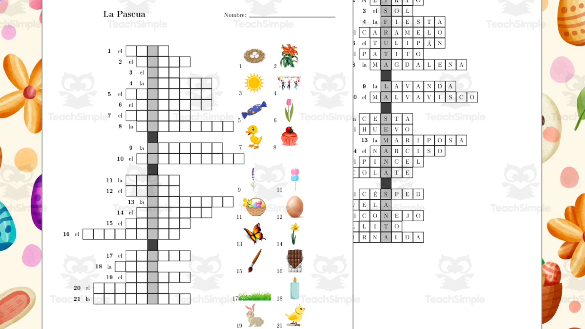 An educational teaching resource from TheBrightestKid entitled Spanish Vocabulary Crossword about Easter - La Pascua downloadable at Teach Simple.