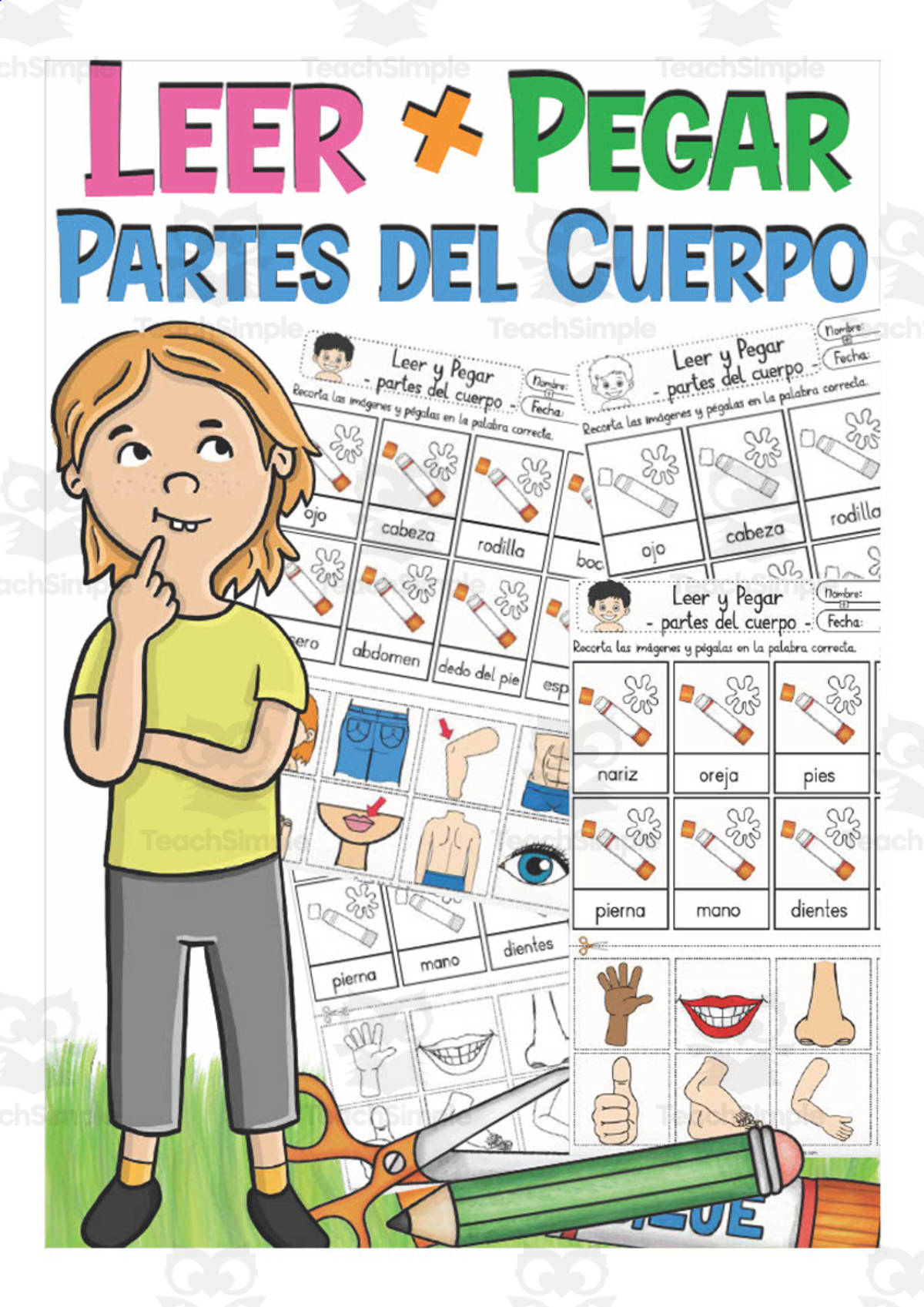 An educational teaching resource from Better Teaching Resources entitled Spanish Body Parts – Cut and Paste Vocabulary Sheet downloadable at Teach Simple.