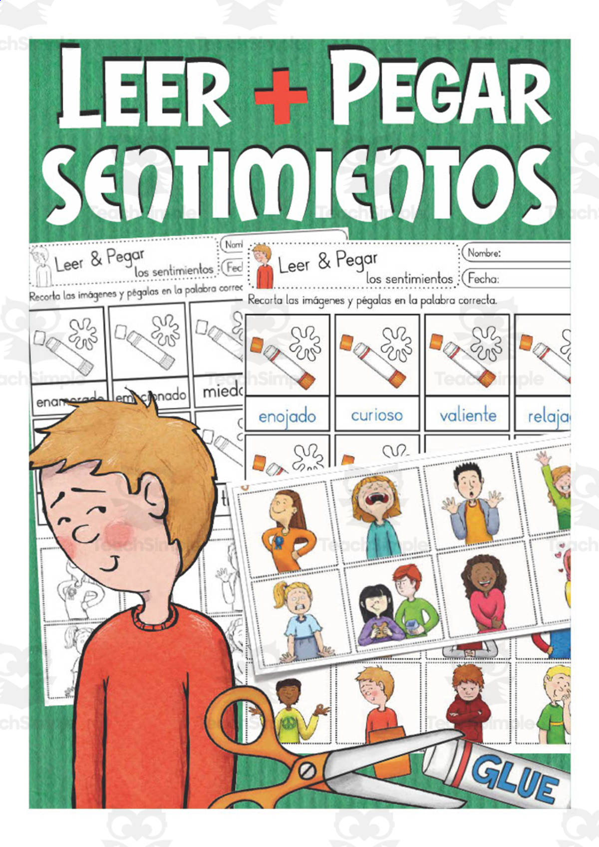 An educational teaching resource from Better Teaching Resources entitled Spanish: Vocabulary Practice Sheet | Feelings Cut and Paste downloadable at Teach Simple.