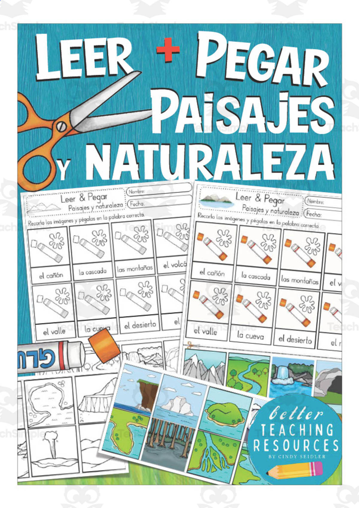 An educational teaching resource from Better Teaching Resources entitled Spanish: Vocabulary Practice Sheet | Landscapes and Nature Cut and Paste downloadable at Teach Simple.