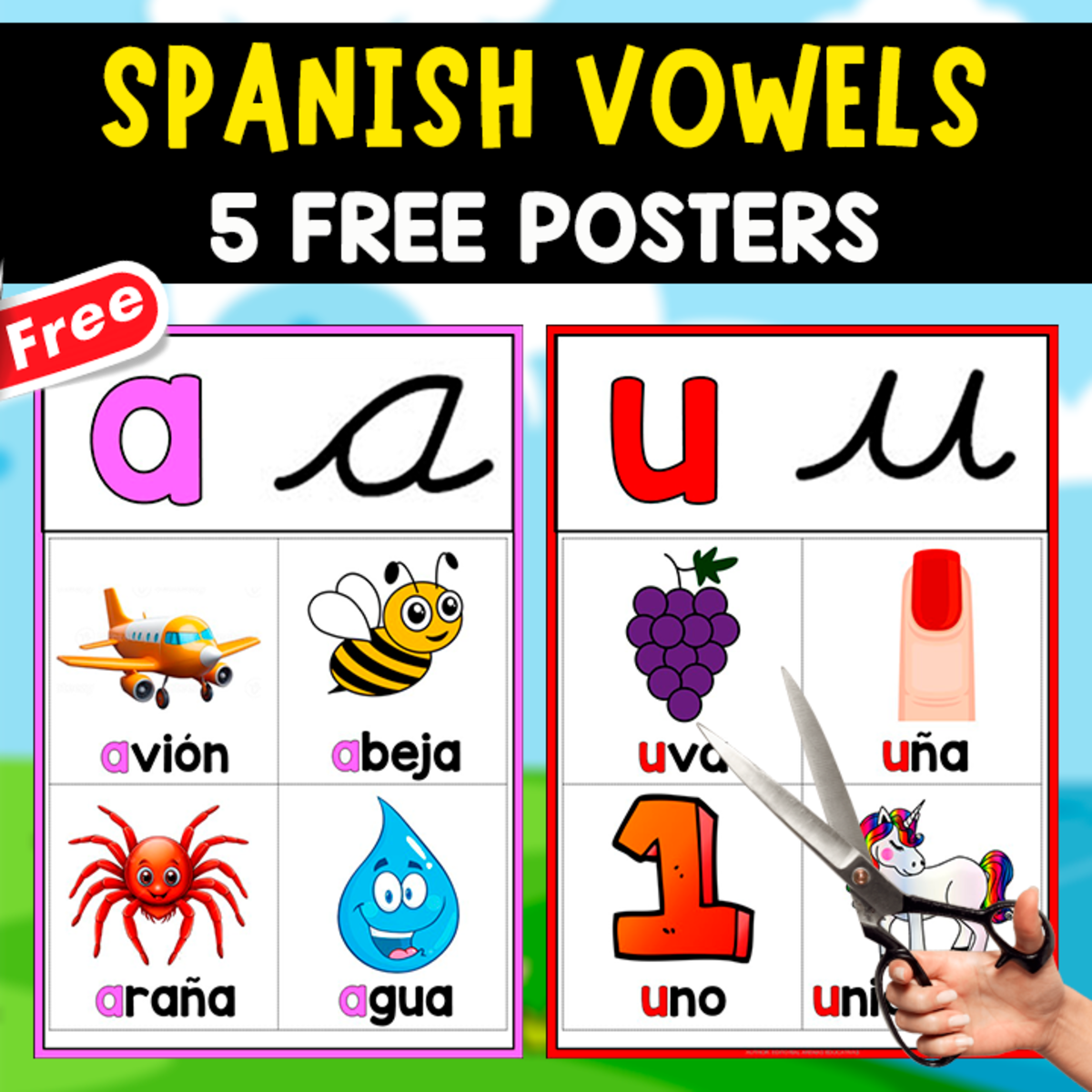 An educational teaching resource from EDITORIAL LAURA EDUCA entitled SPANISH VOWELS | 5 FREE POSTERS downloadable at Teach Simple.