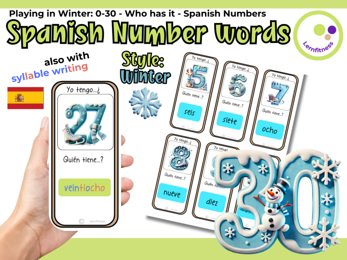 An educational teaching resource from Lernfitness entitled Spanish: Winter-Themed Number Learning Game: Who Has It? ESL downloadable at Teach Simple.
