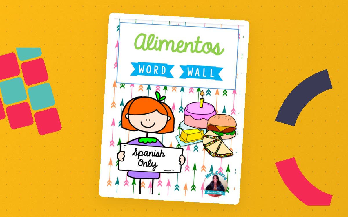 An educational teaching resource from Teacher's Clipart entitled Spanish Word Wall Cards - Alimentos/Food downloadable at Teach Simple.
