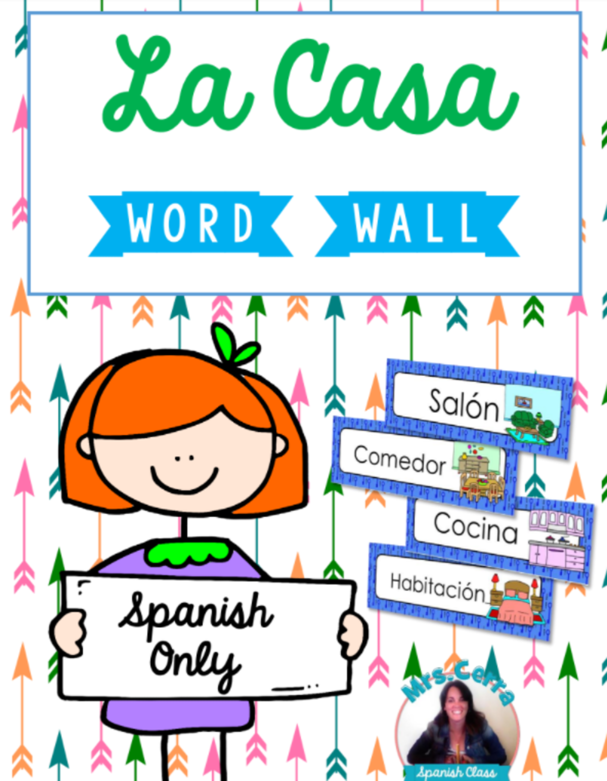 An educational teaching resource from Teacher's Clipart entitled Spanish Word Wall Cards - La Casa/Home downloadable at Teach Simple.