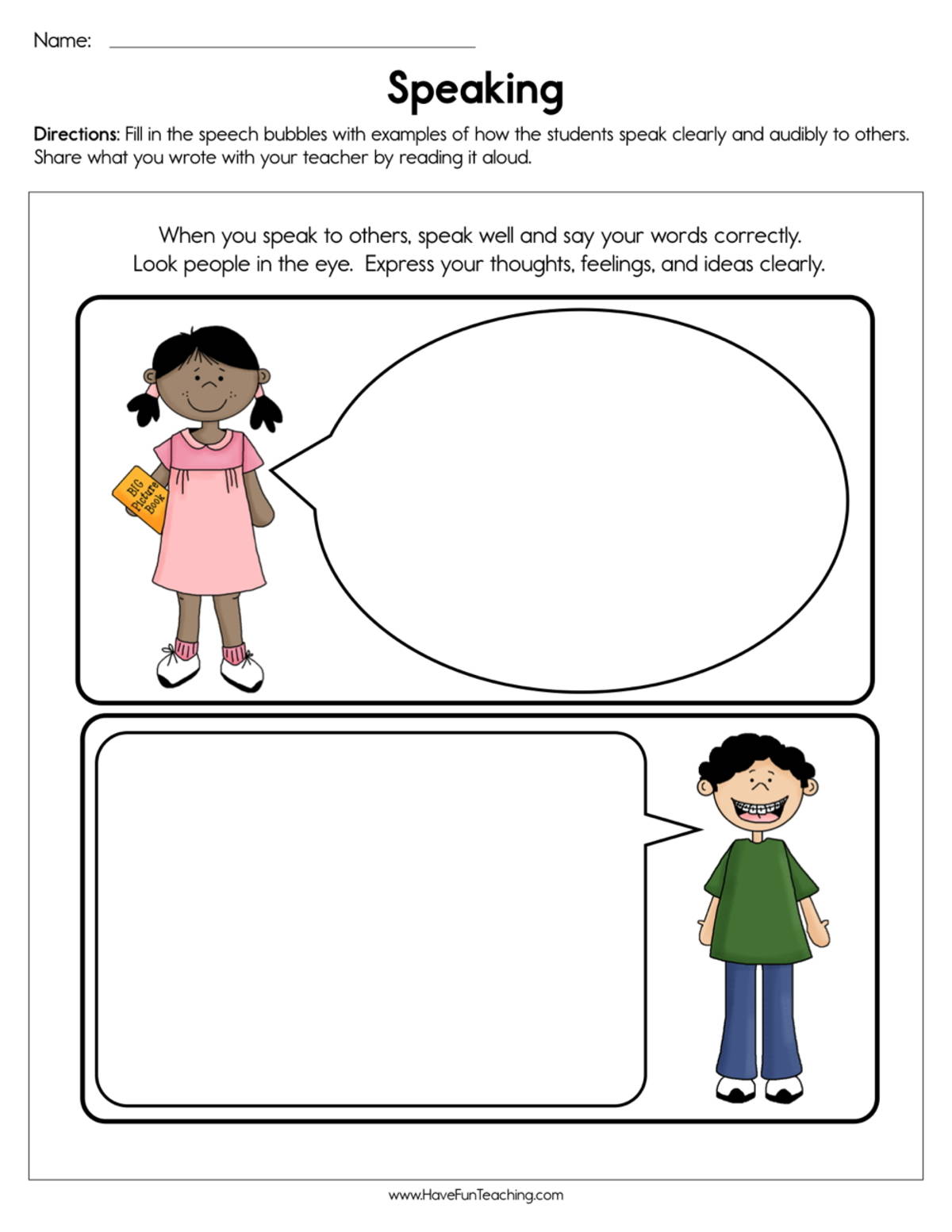 An educational teaching resource from Have Fun Teaching entitled Speaking Worksheet downloadable at Teach Simple.