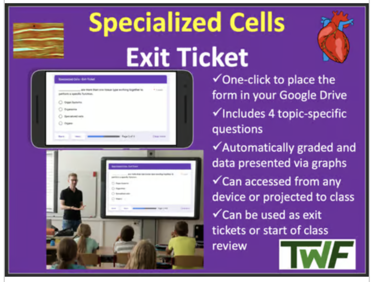 An educational teaching resource from Teach With Fergy entitled Specialized Cells - Digital Exit Ticket and Review Activity downloadable at Teach Simple.