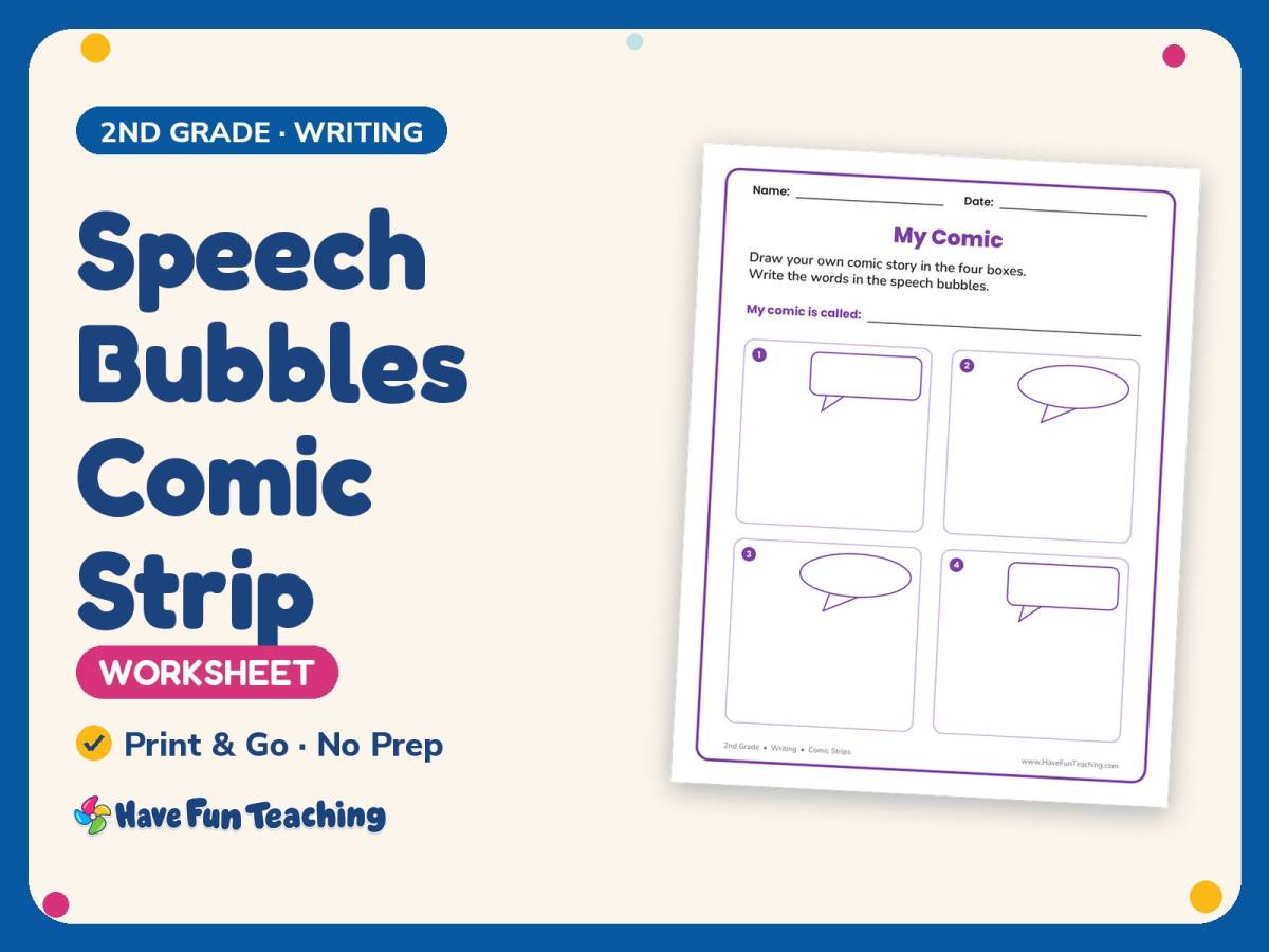 Speech Bubbles Comic Strip Worksheet – 2nd Grade Comic Strips Practice preview