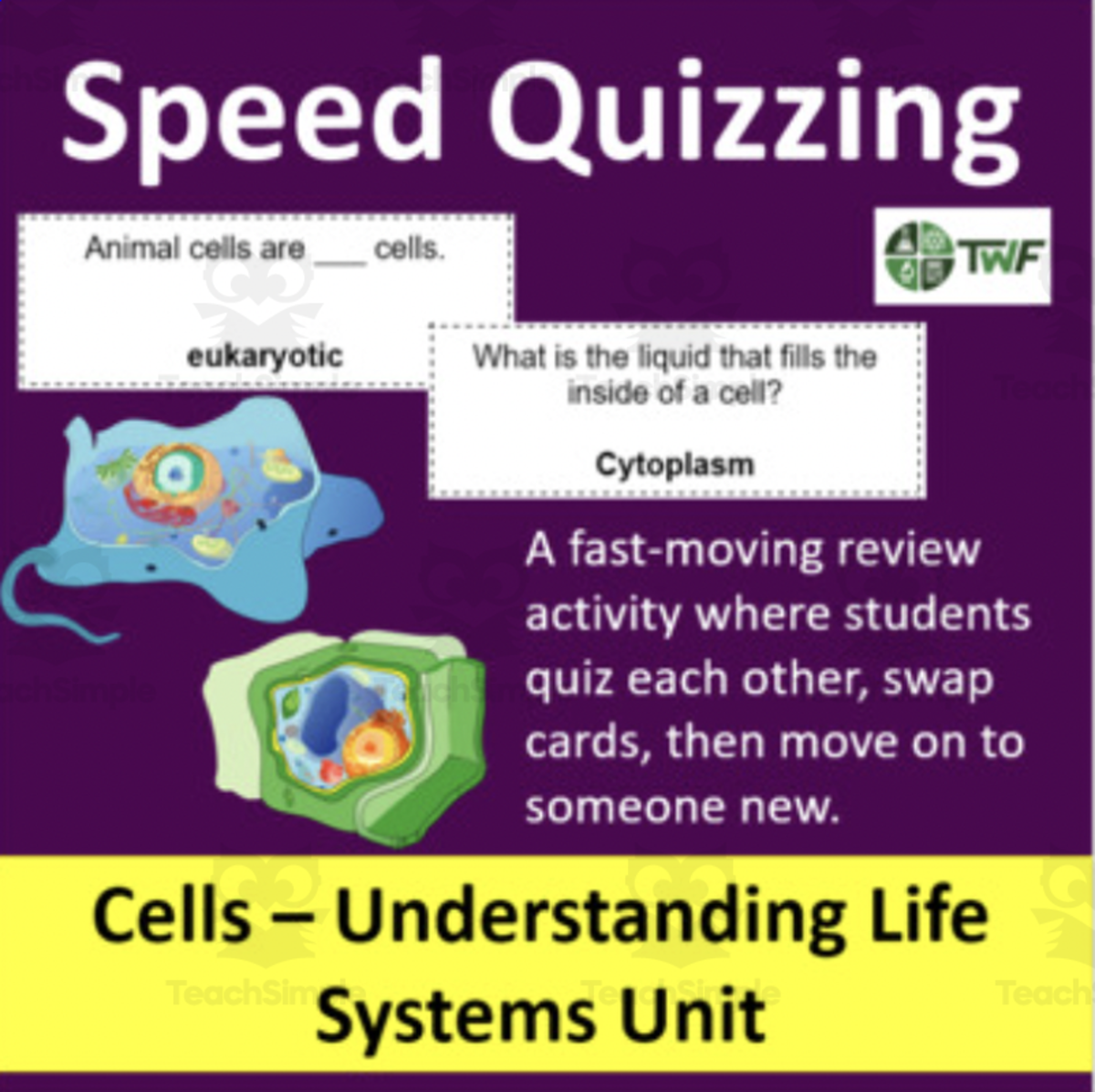 An educational teaching resource from Teach With Fergy entitled Speed Quizzing – Cells: Understanding Life Systems Unit downloadable at Teach Simple.