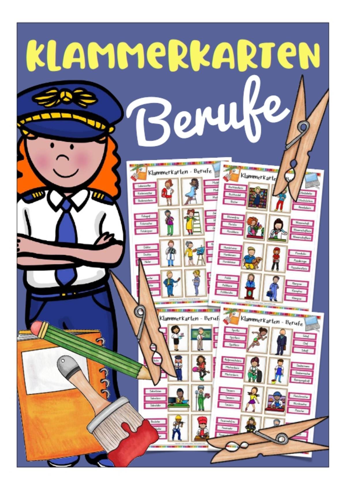 An educational teaching resource from Better Teaching Resources entitled Spelling Clip Cards: Jobs & Occupations (German) downloadable at Teach Simple.