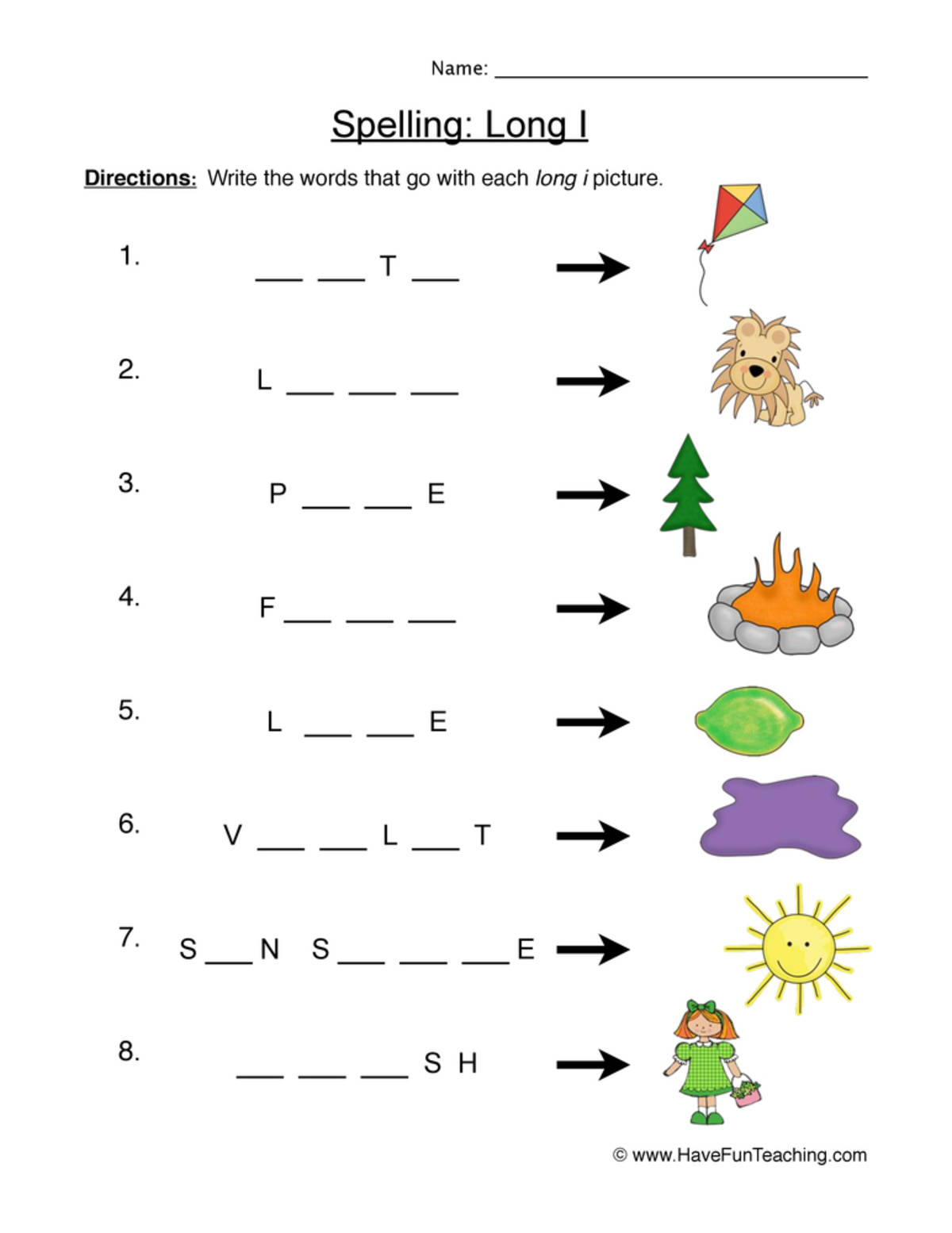 An educational teaching resource from Have Fun Teaching entitled Spelling Long I Worksheet downloadable at Teach Simple.