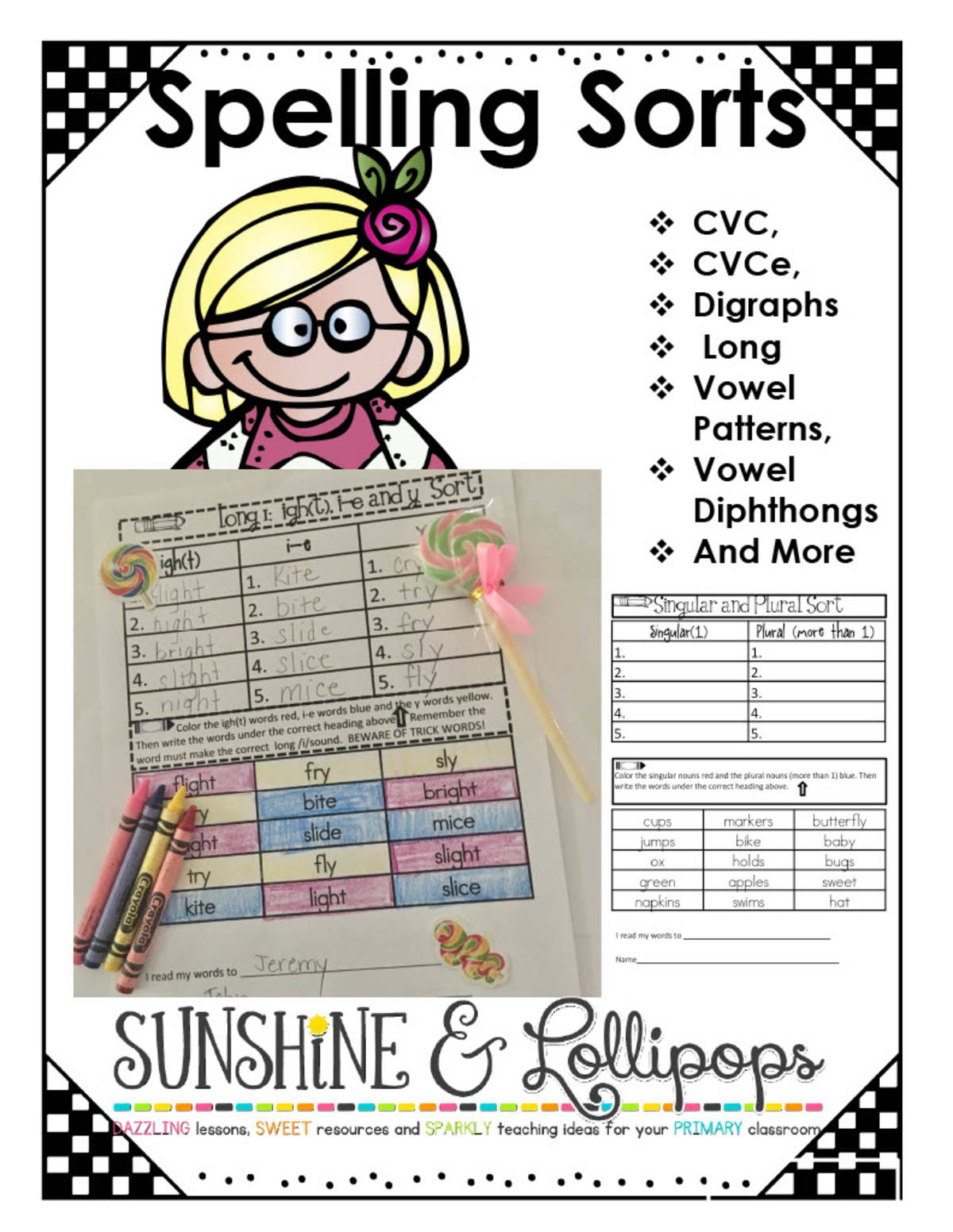 An educational teaching resource from Sunshine and Lollipops entitled Spelling Sorts to Reinforce Spelling Patterns downloadable at Teach Simple.
