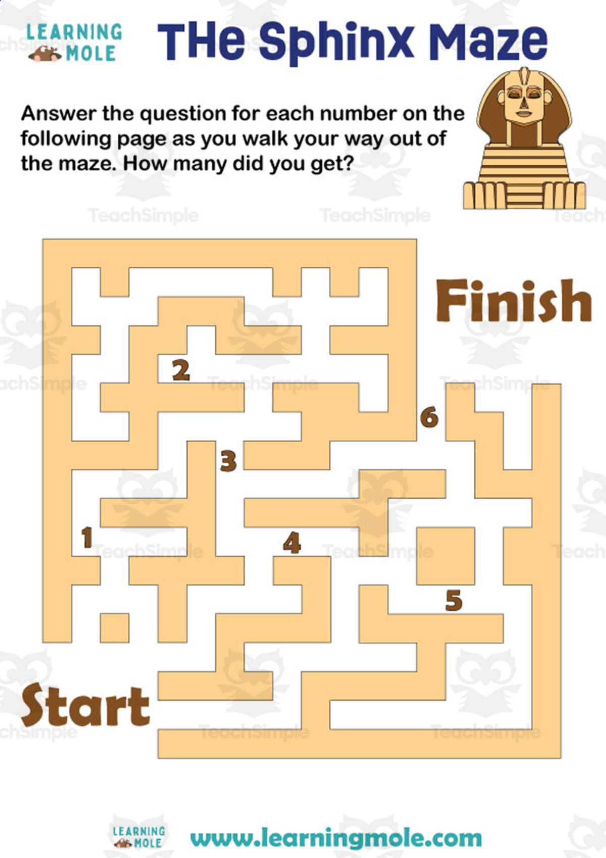 An educational teaching resource from Educational Voice entitled Sphinx Maze Activity downloadable at Teach Simple.